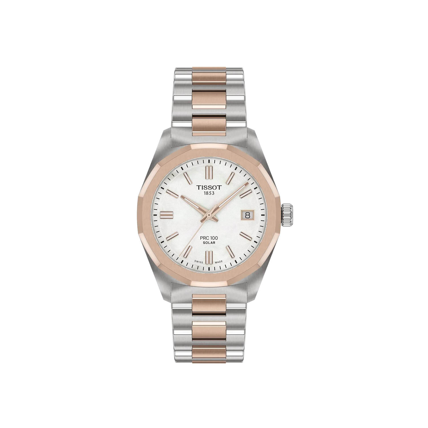 Montre Tissot PRC 100 Solar Quartz 34mm cadran gris bracelet Acier/PVD T151.822.22.111.00