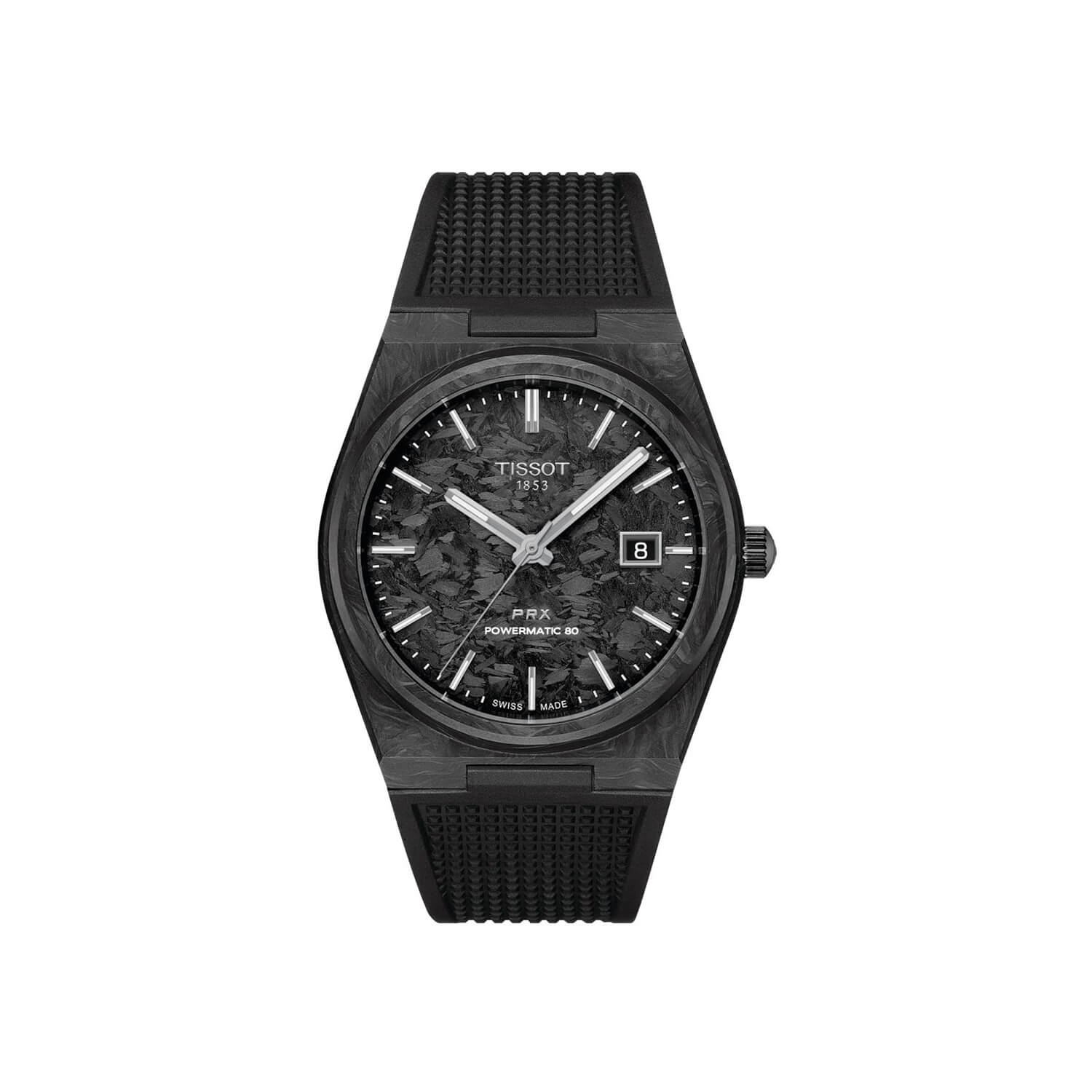 Montre Tissot PRX Powermatic 80 40mm Carbone cadran Noir bracelet Caoutchouc T137.907.97.201.00