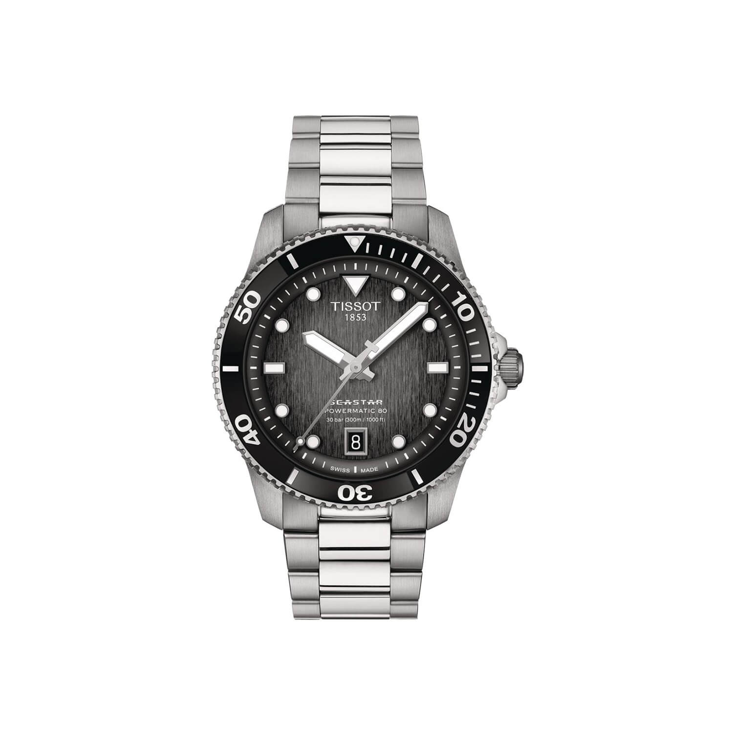 Montre Tissot Seastar 1000 Powermatic 80 40mm cadran Gris bracelet Acier T120.807.11.051.00