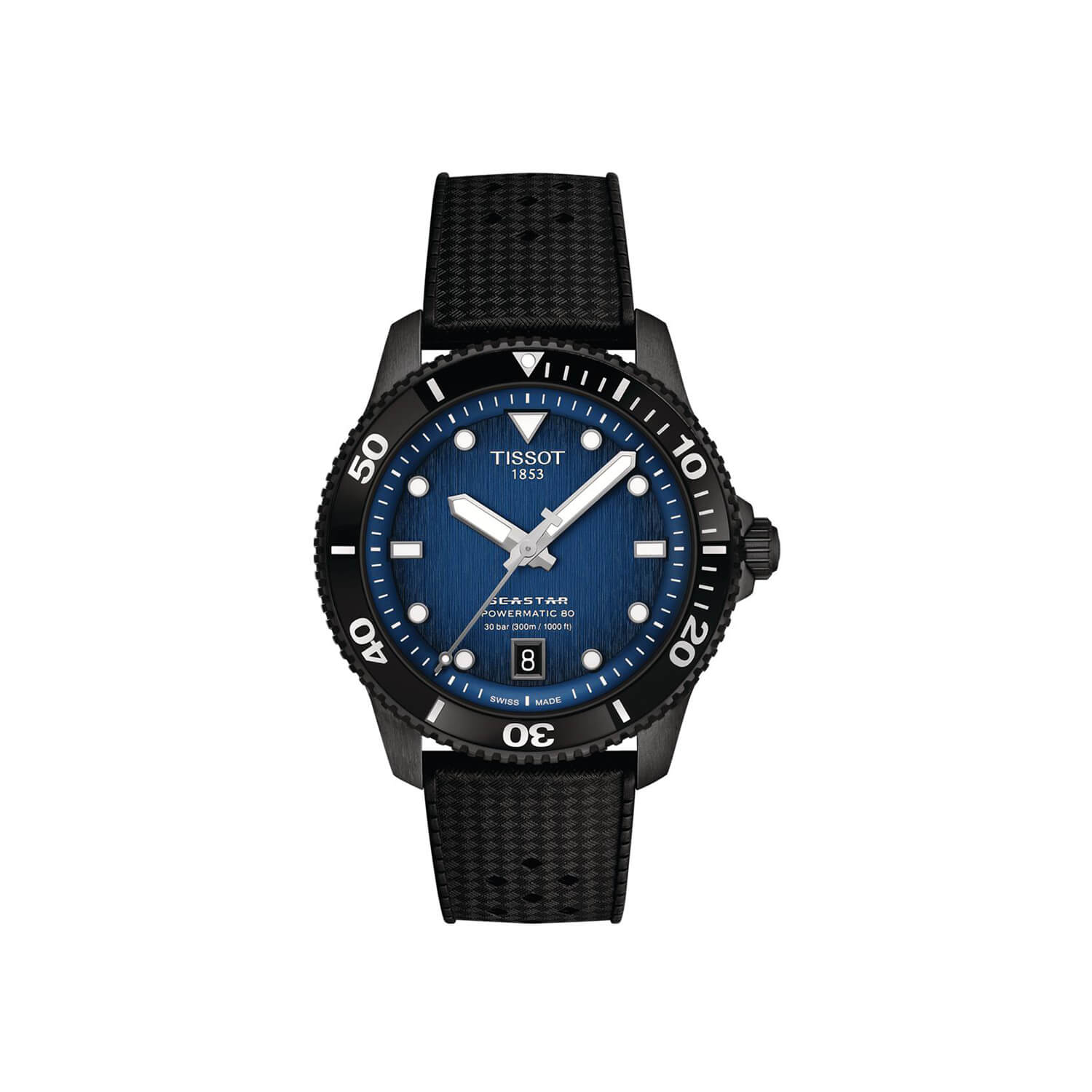 Montre Tissot Seastar 1000 Powermatic 80 40mm cadran Bleu nuit bracelet Caoutchouc T120.807.37.041.00