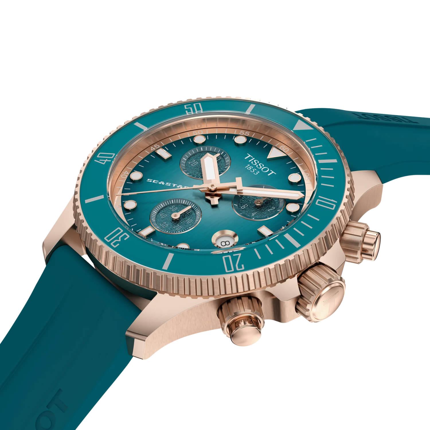 Montre Tissot Seastar 1000 Quartz Chronograph 38mm cadran Turquoise bracelet Silicone T120.217.37.041.00