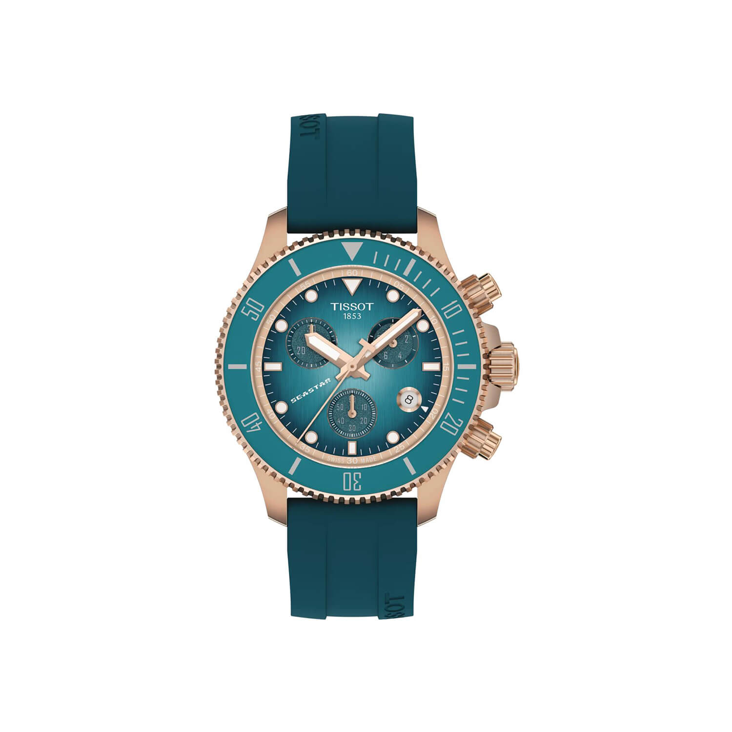 Montre Tissot Seastar 1000 Quartz Chronograph 38mm cadran Turquoise bracelet Silicone T120.217.37.041.00