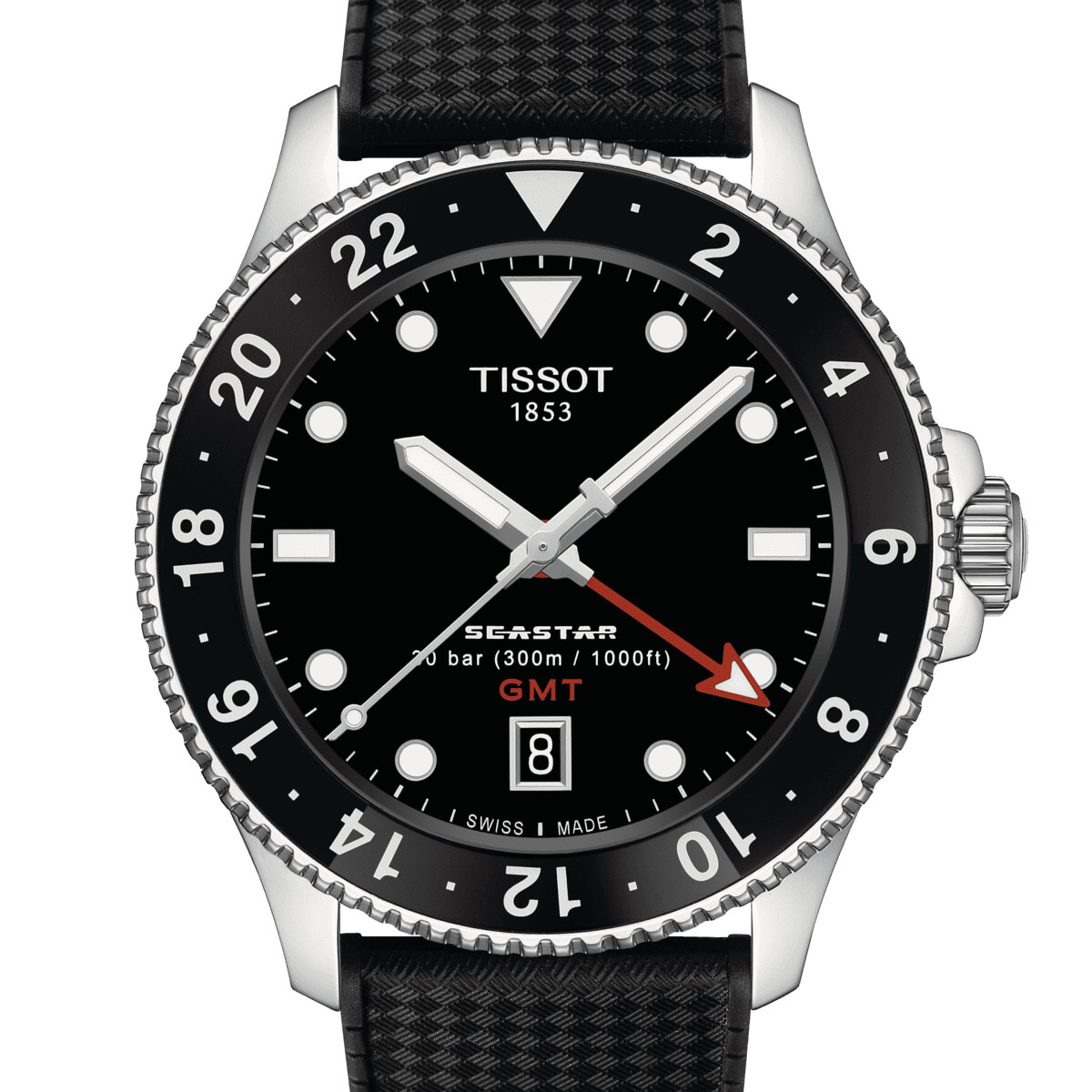 Montre Tissot Seastar 1000 Quartz GMT cadran Noir bracelet Caoutchouc T120.852.17.051.00