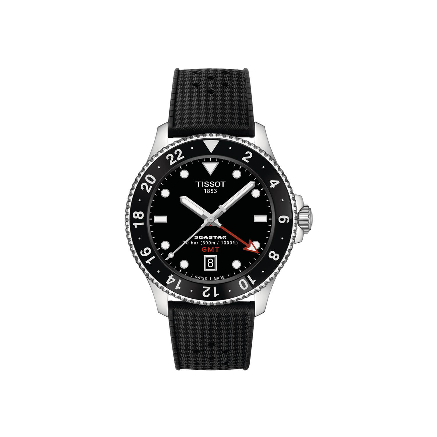 Montre Tissot Seastar 1000 Quartz GMT cadran Noir bracelet Caoutchouc T120.852.17.051.00