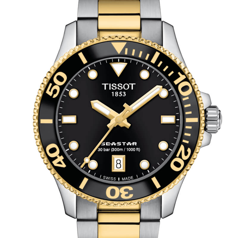 Montre Tissot Seastar 1000 36mm bracelet Acier/Or jaune/PVD T120.210.22.051.00