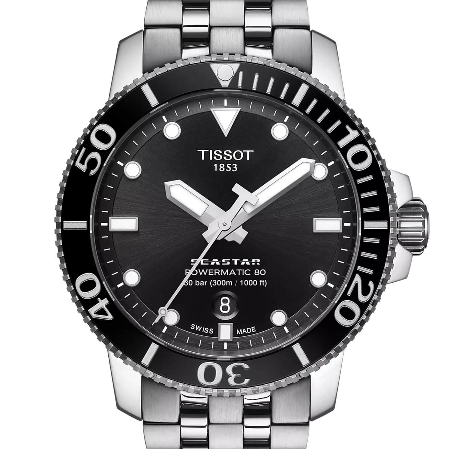 Montre Tissot SeaStar 1000 Powermatic 80 cadran Noir bracelet Acier T120.407.11.051.00