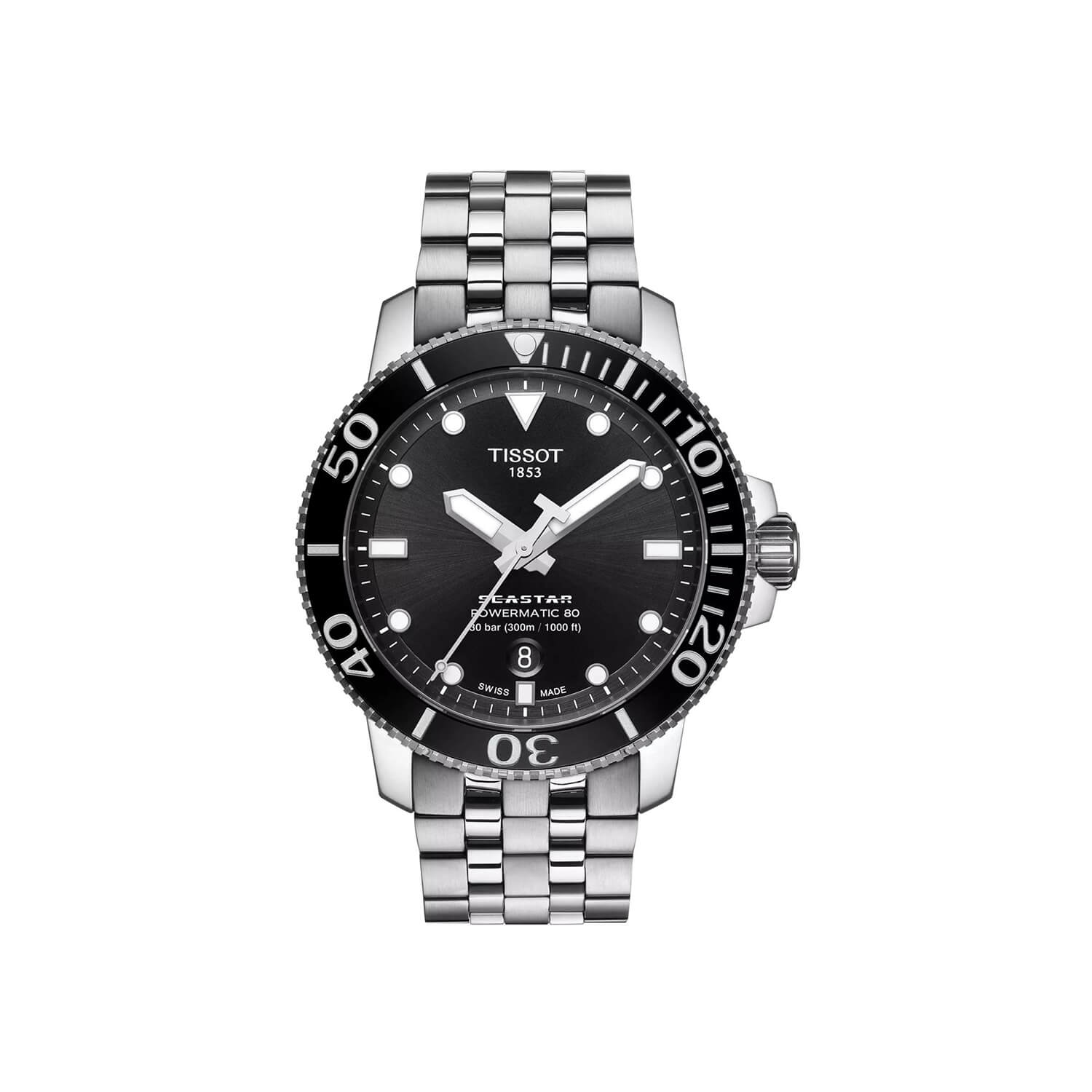 Montre Tissot SeaStar 1000 Powermatic 80 cadran Noir bracelet Acier T120.407.11.051.00