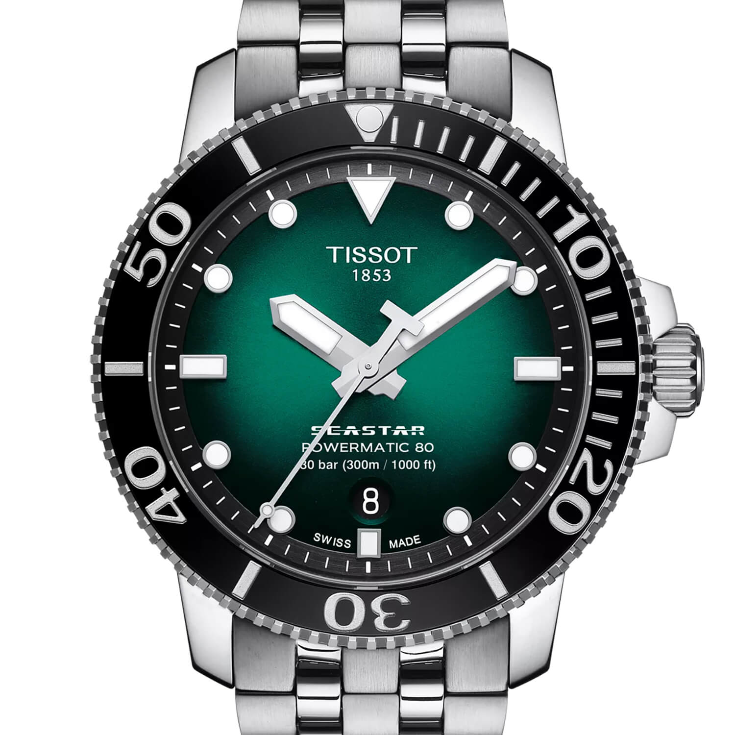 Montre Tissot Seastar 1000 Powermatic 80 cadran Vert bracelet Acier T120.407.11.091.01
