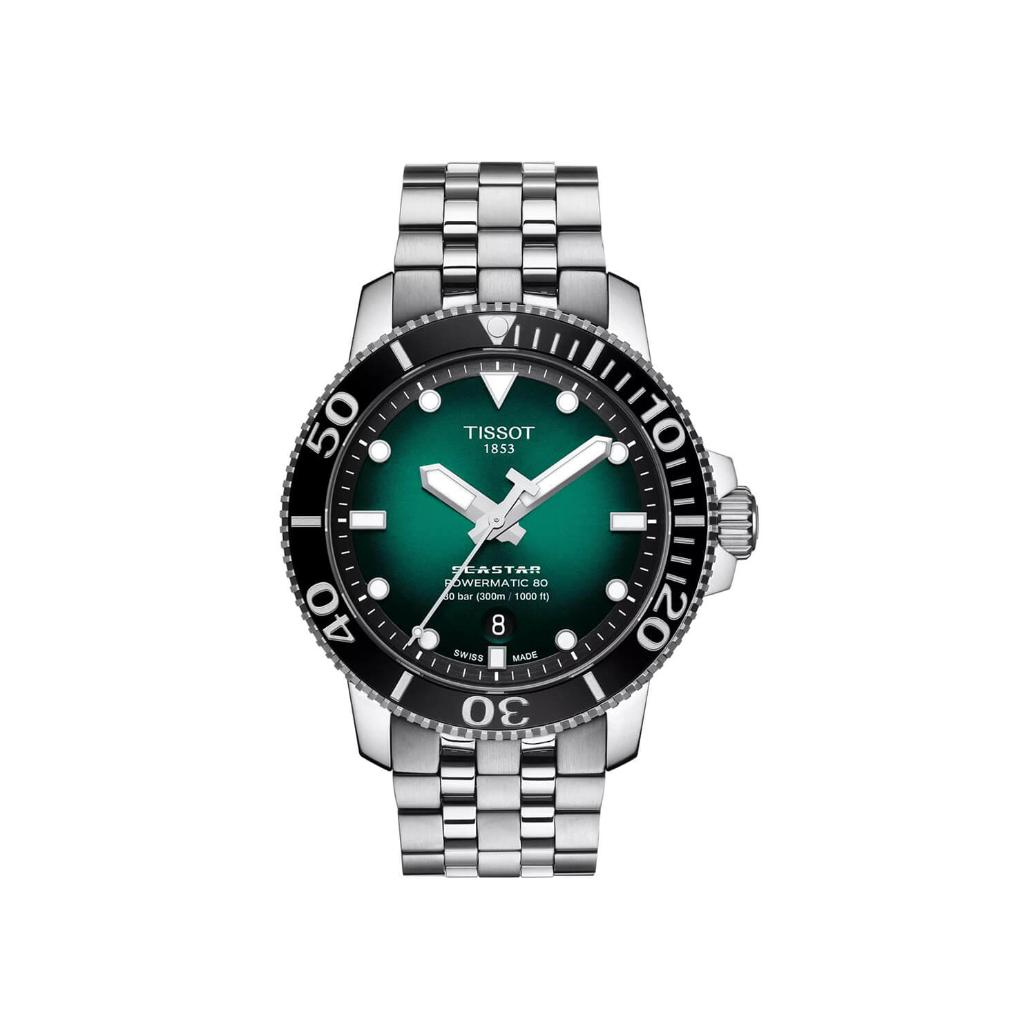 Montre Tissot Seastar 1000 Powermatic 80 cadran Vert bracelet Acier T120.407.11.091.01
