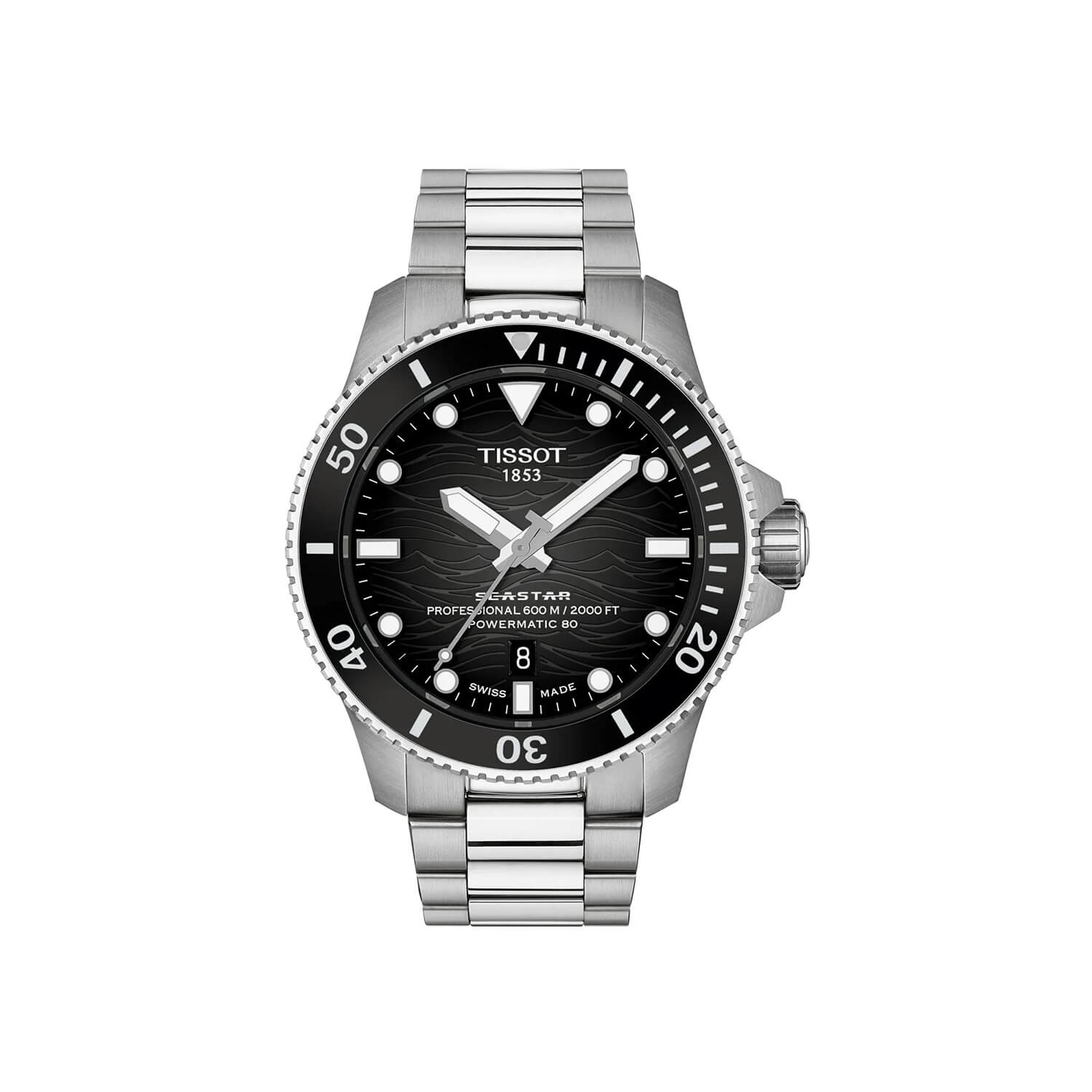 Montre Tissot Seastar 2000 Professional 44mm Powermatic 80 cadran Noir bracelet Acier T120.907.11.051.00