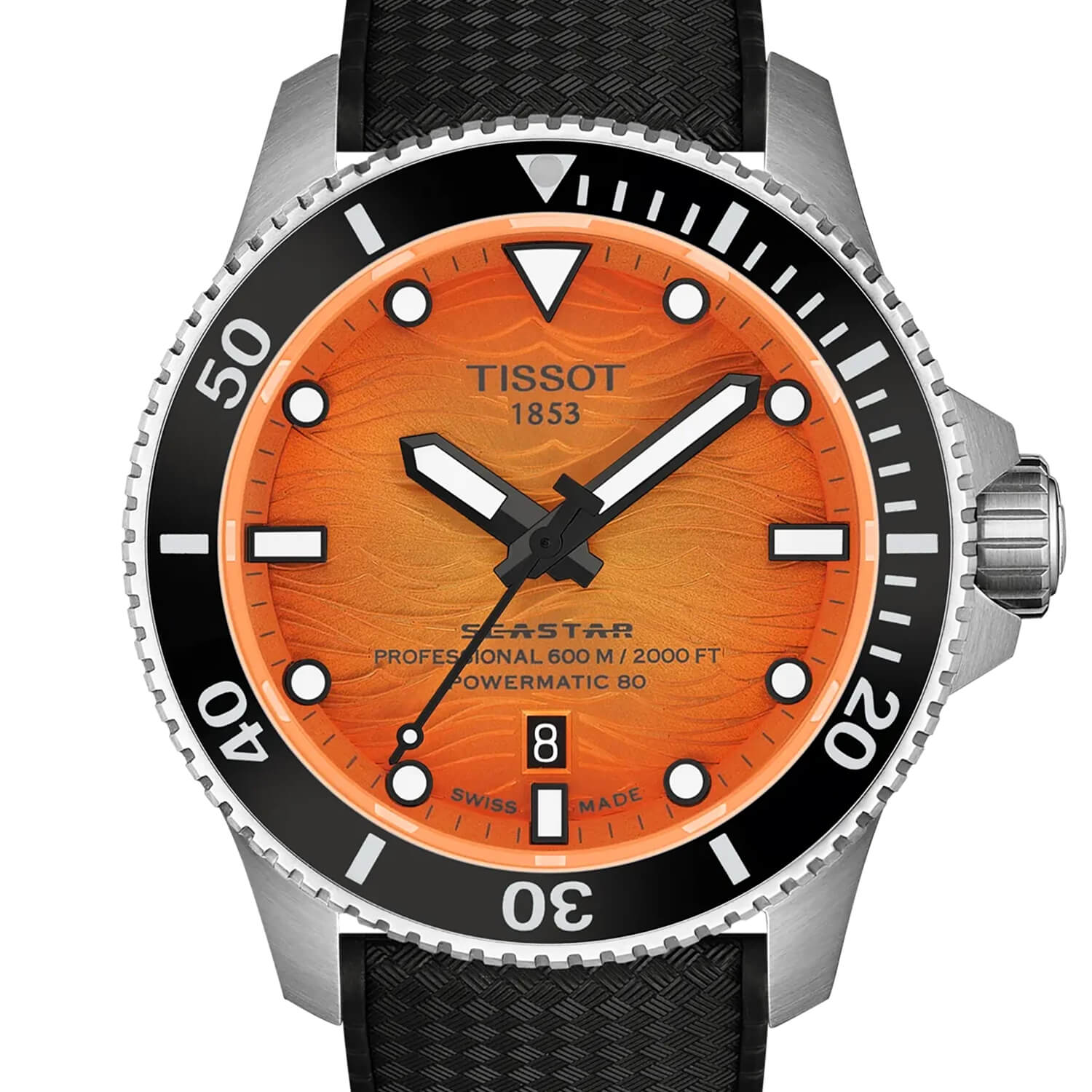 Montre Tissot Seastar 2000 Professional 44mm Powermatic 80 cadran Orange bracelet Caoutchouc T120.907.17.281.00
