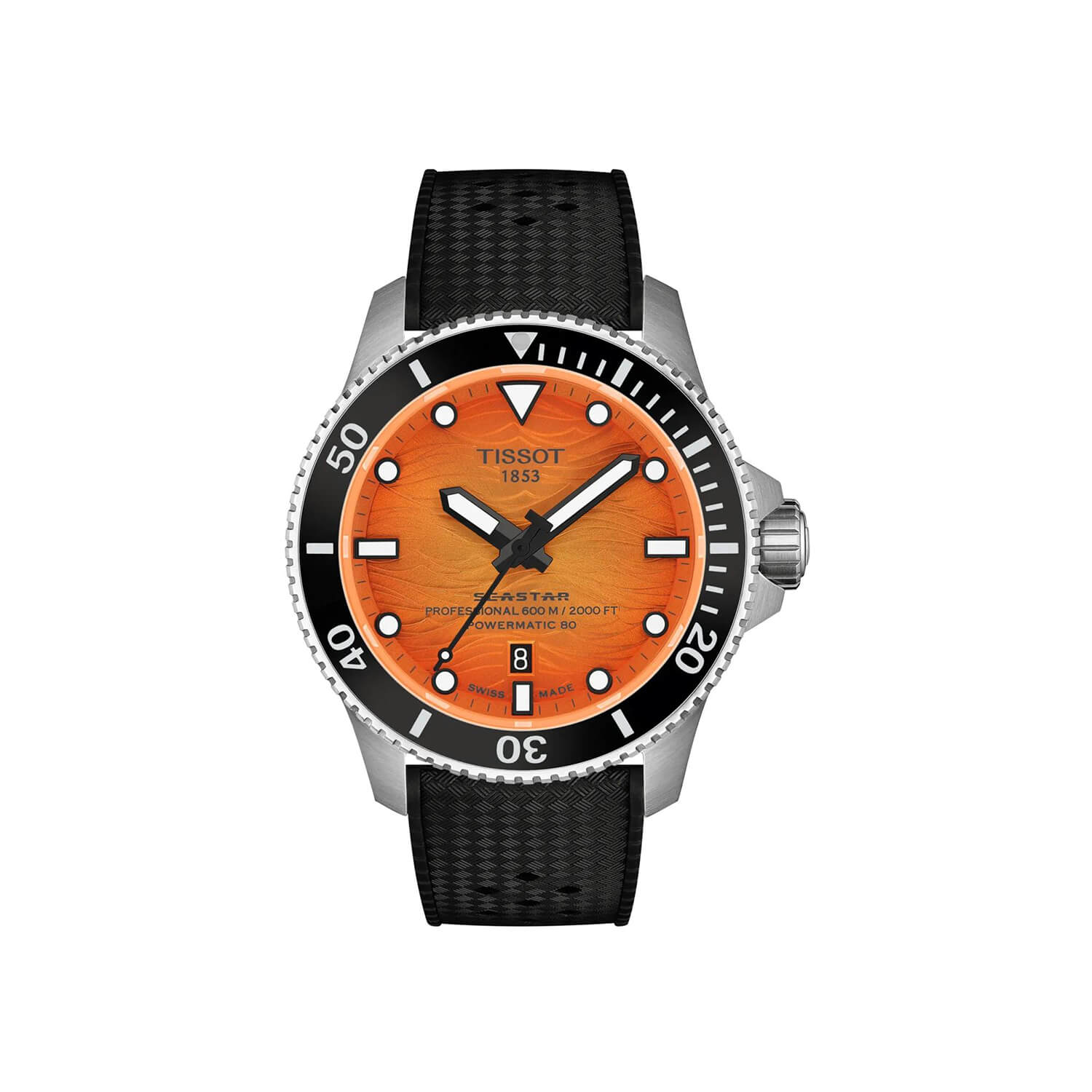 Montre Tissot Seastar 2000 Professional 44mm Powermatic 80 cadran Orange bracelet Caoutchouc T120.907.17.281.00