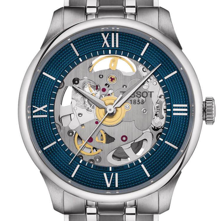 Montre Tissot Chemin Des Tourelles Squelette cadran Bleu bracelet Acier T139.836.11.048.00