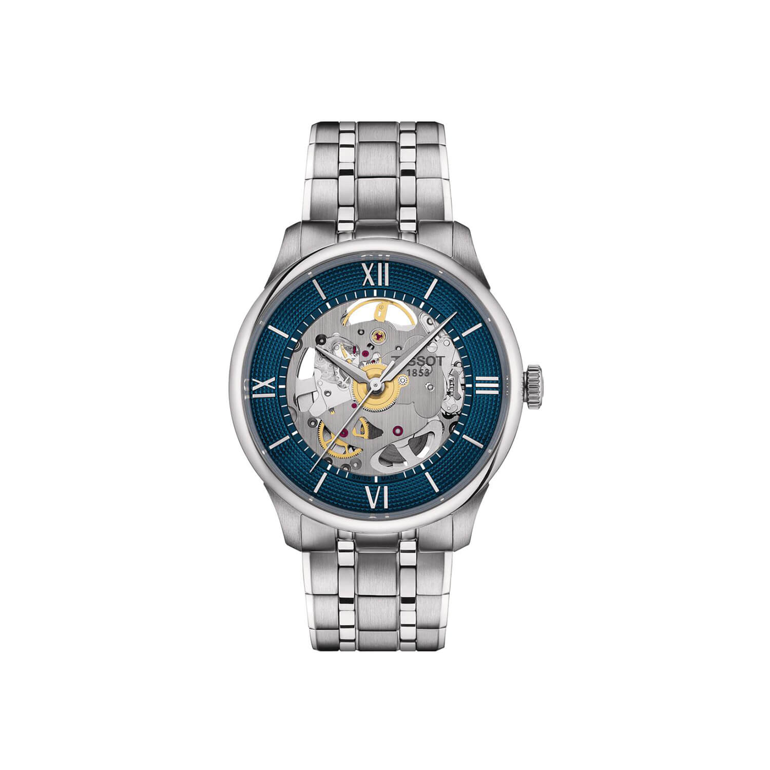 Montre Tissot Chemin Des Tourelles Squelette cadran Bleu bracelet Acier T139.836.11.048.00