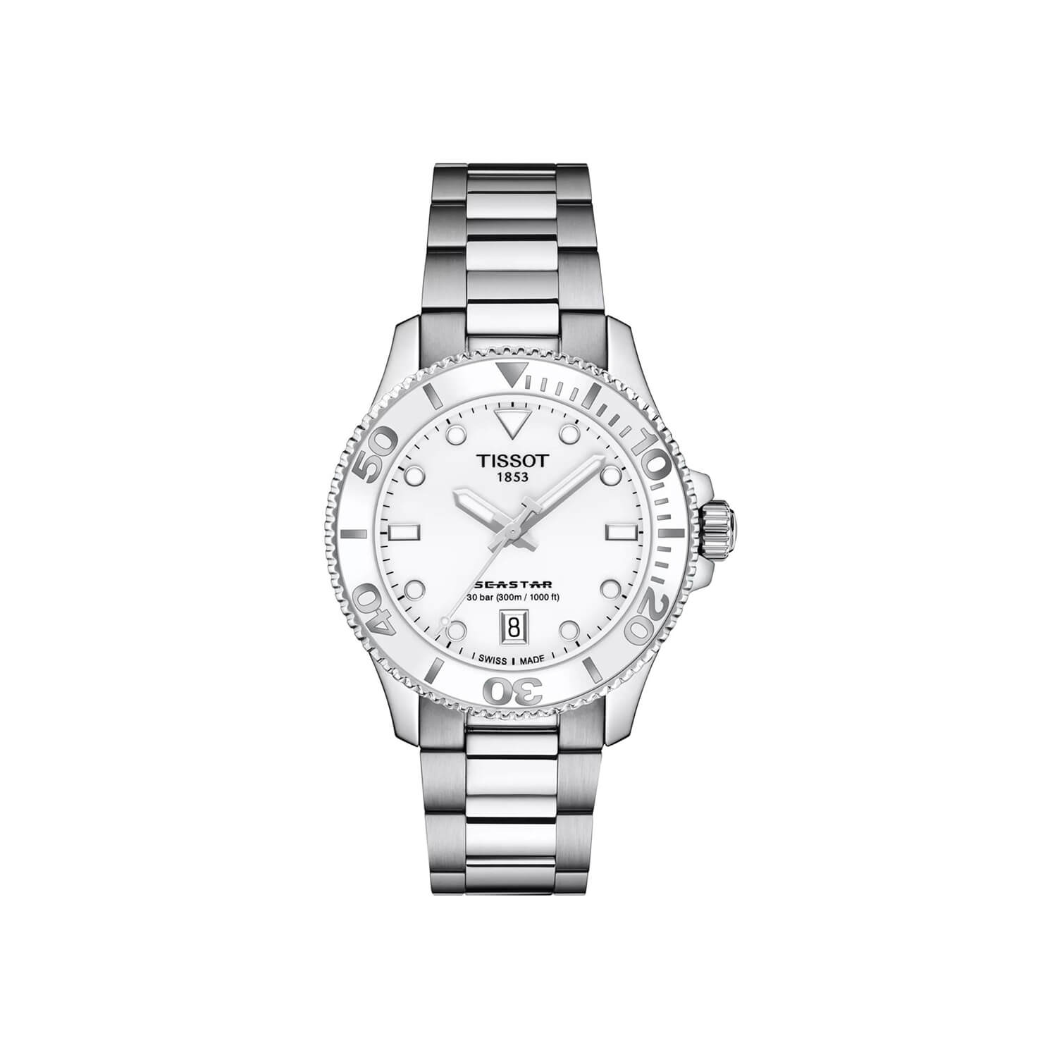 Montre Tissot Seastar 1000 36mm cadran Argent bracelet Acier/Caoutchouc T120.210.11.011.00