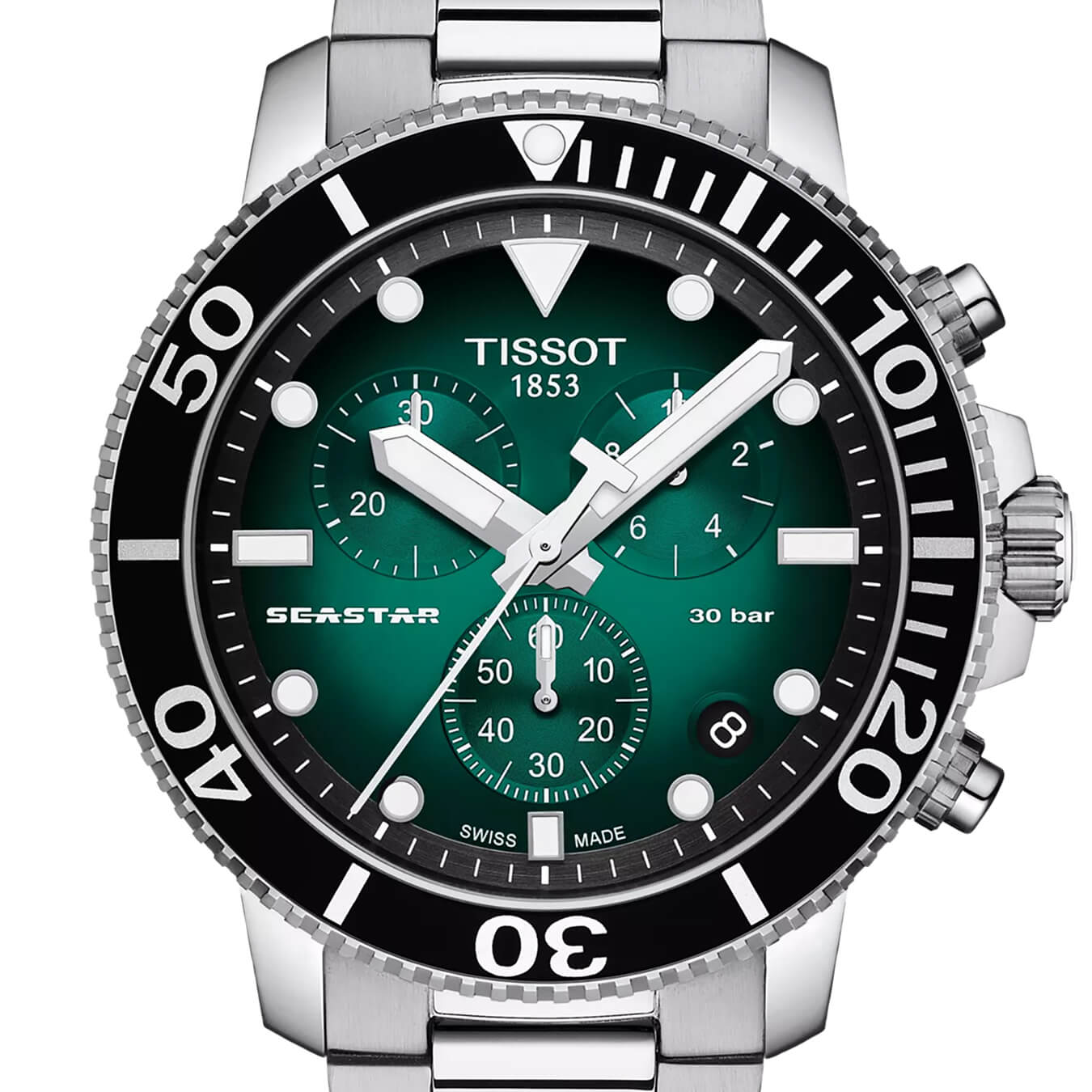 Montre Tissot Seastar 1000 Quartz Chronograph cadran Vert bracelet Acier T120.417.11.091.01