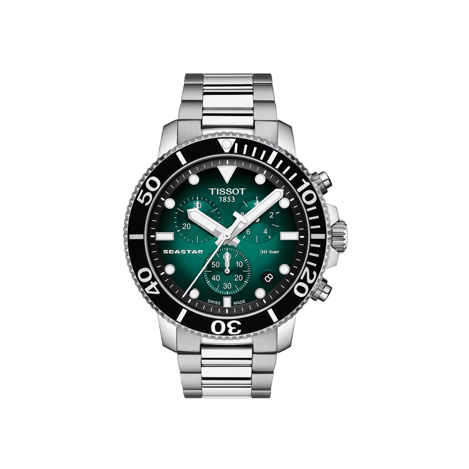 Montre Tissot Seastar 1000 Quartz Chronograph cadran Vert bracelet Acier T120.417.11.091.01
