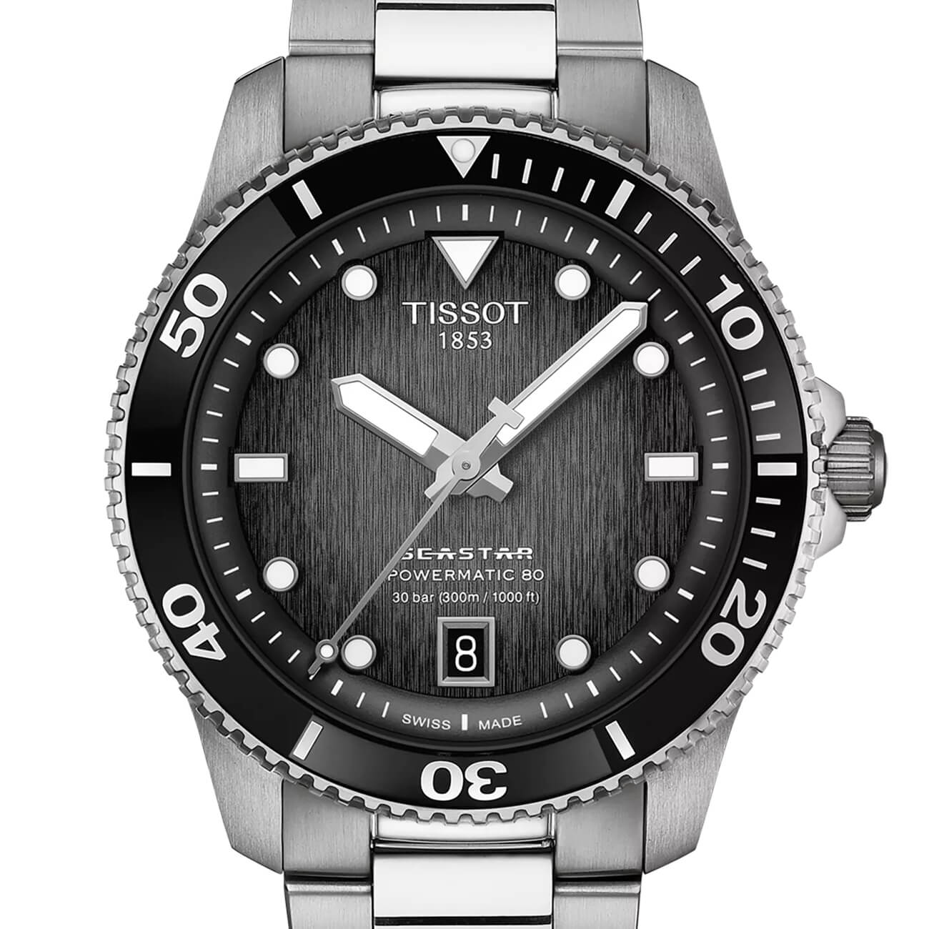 Montre Tissot Seastar 1000 Powermatic 80 40mm cadran Gris bracelet Acier T120.807.11.051.00