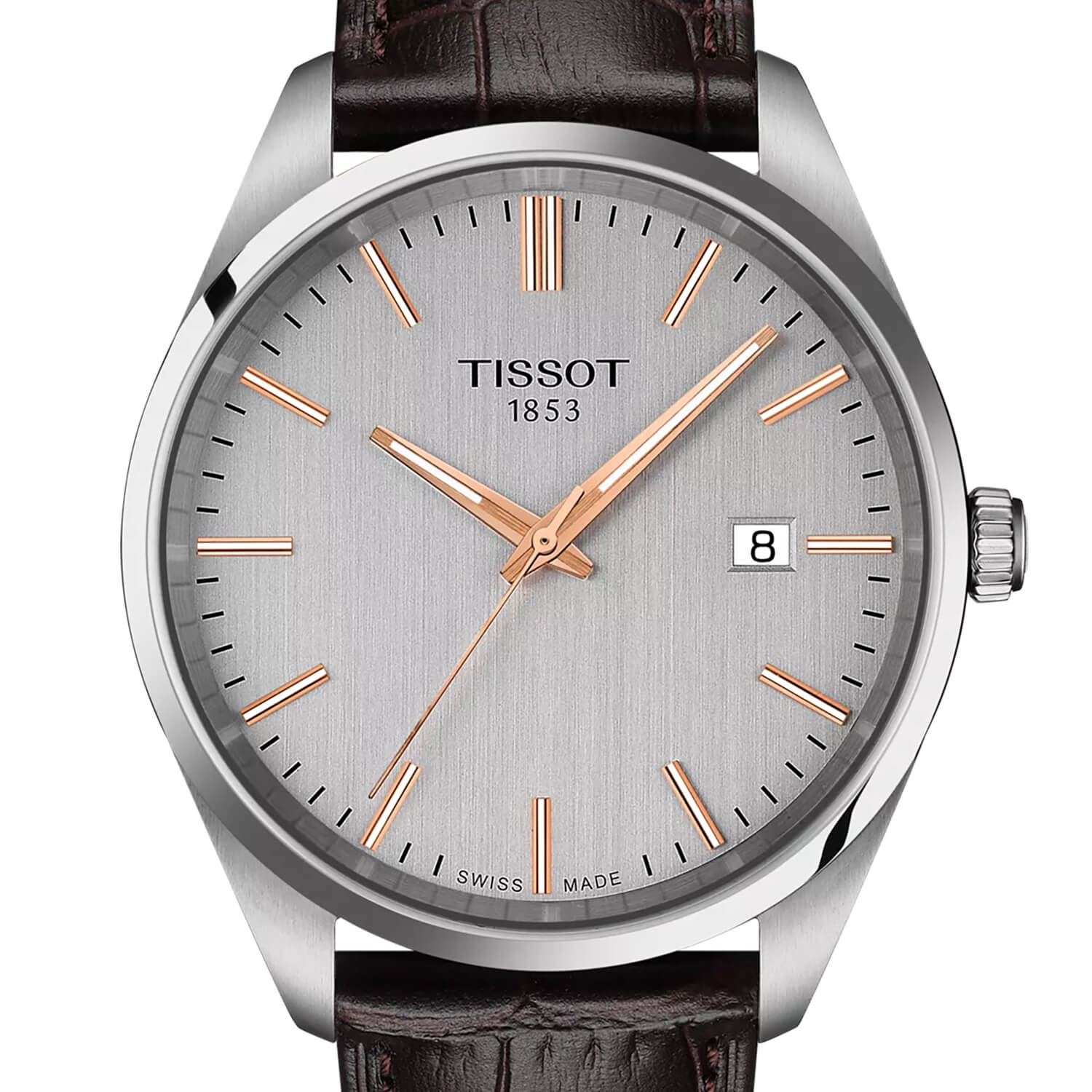 Montre Tissot PR 100 Quartz 40mm cadran Argent bracelet Cuir façon crocodile T150.410.16.031.00