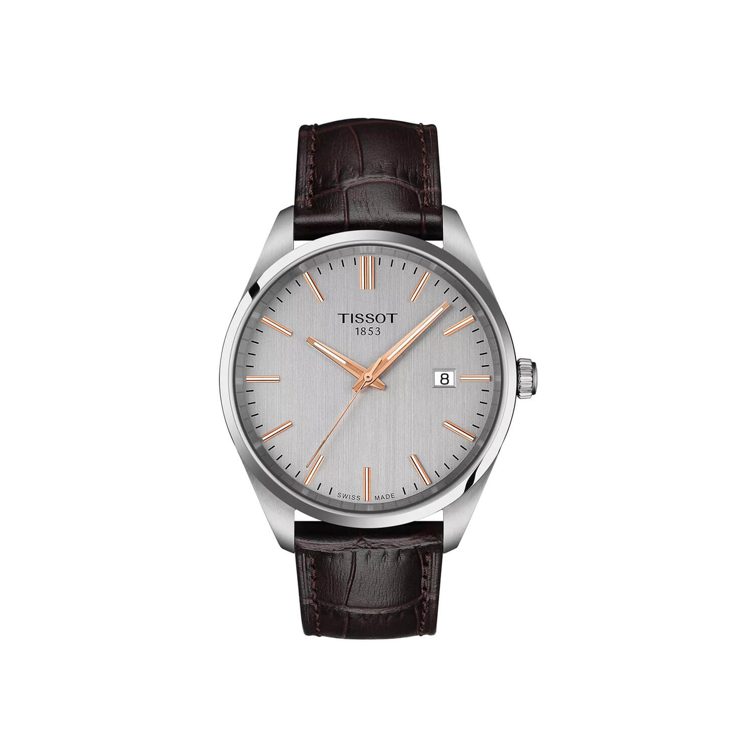 Montre Tissot PR 100 Quartz 40mm cadran Argent bracelet Cuir façon crocodile T150.410.16.031.00