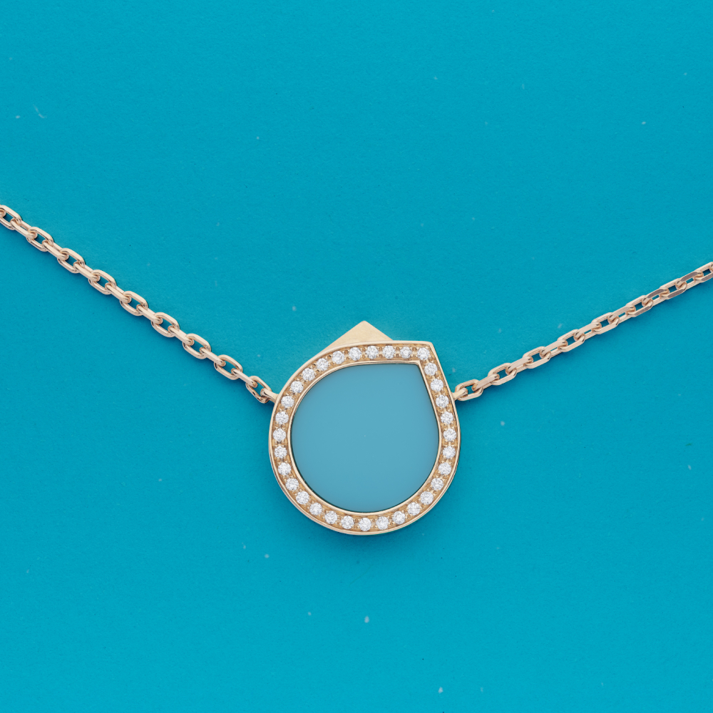 Collier Repossi Antifer en or rose, diamants et turquoise