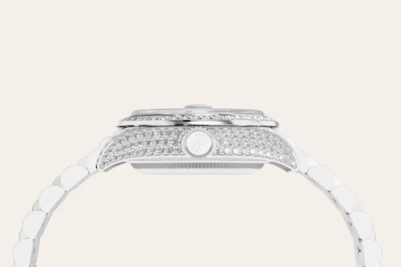 Rolex Lady-Datejust en Or gris 18 ct avec flancs de carrure et cornes sertis de diamants M279459RBR-0001 chez Raynal