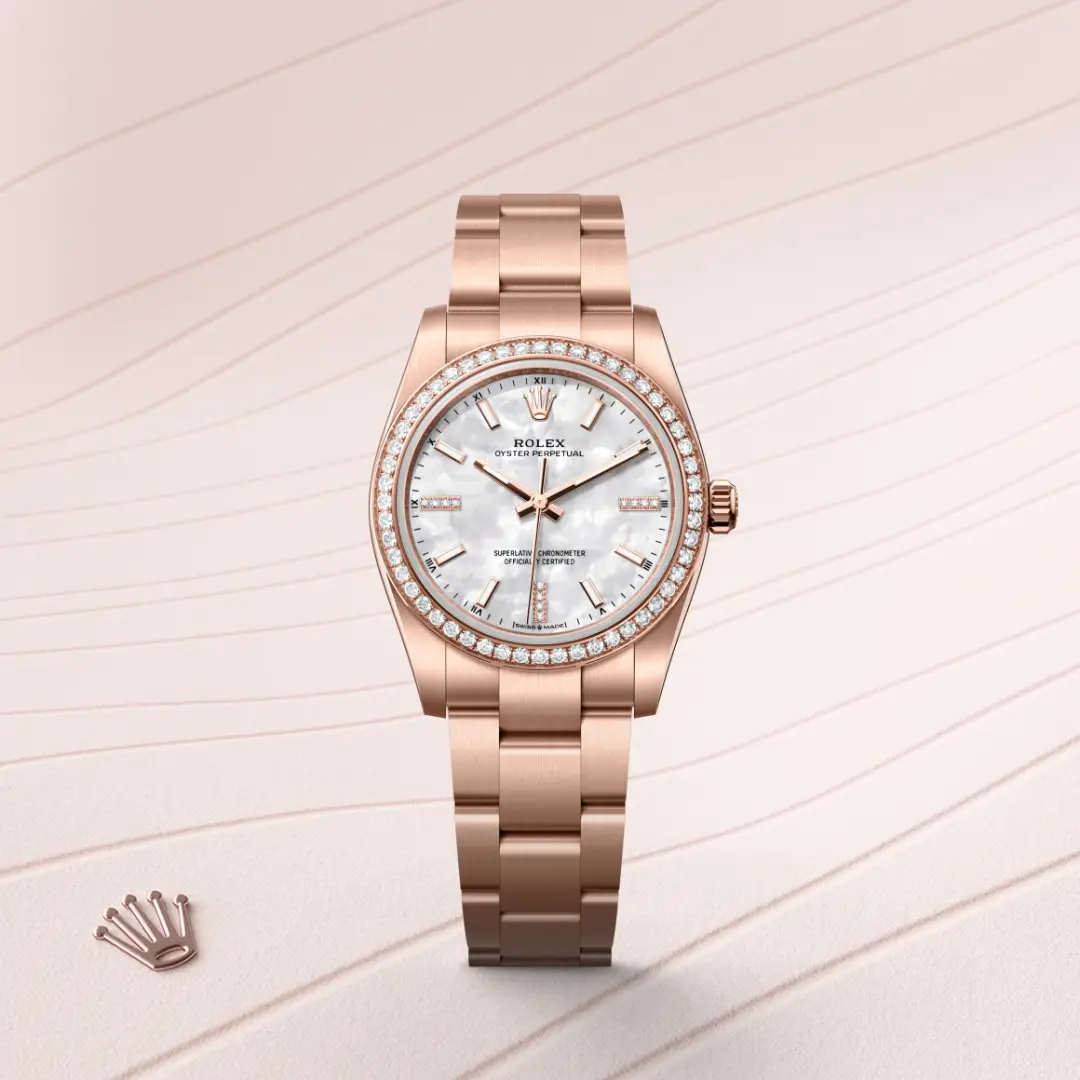 Rolex Oyster Perpetual 34 in 18 ct Everose gold M124245RBR-0002 at Boutique Rolex Genève