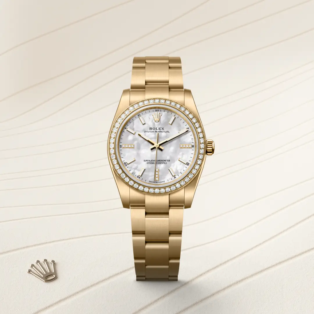 Rolex Oyster Perpetual 34 in 18 ct yellow gold M124248RBR-0001 at Shemer Jewellers