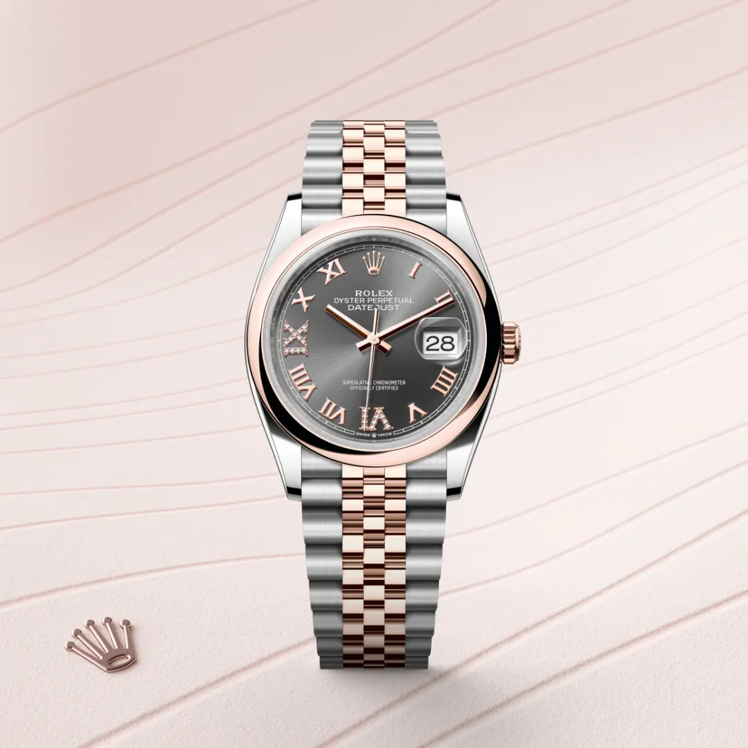 Rolex Datejust 36 en Rolesor Everose – combinaison d’acier Oystersteel et d’or Everose M126201-0023 chez Veron Roques