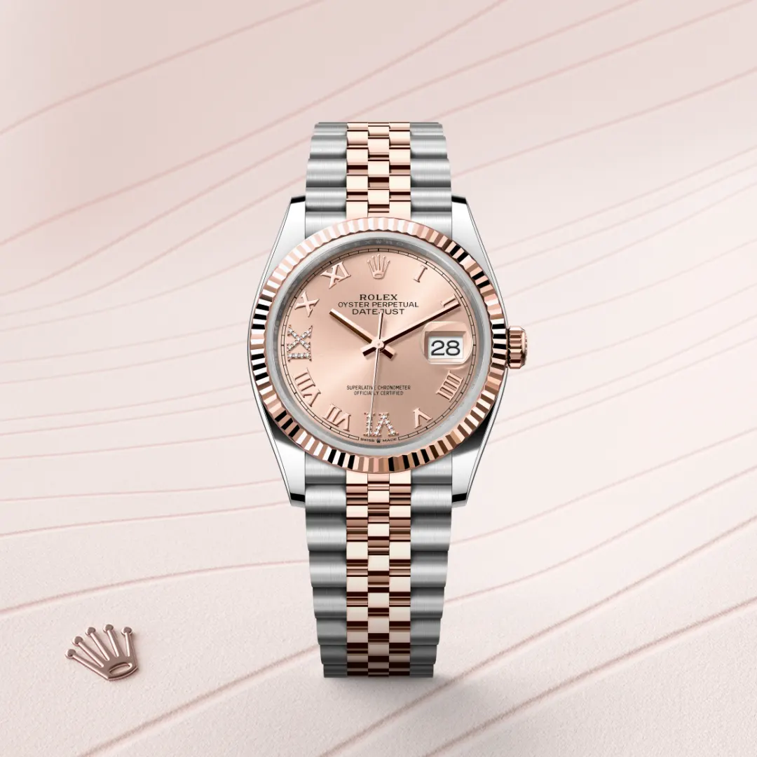 Rolex Datejust 36 en Rolesor Everose – combinaison d’acier Oystersteel et d’or Everose M126231-0027 chez Hardy