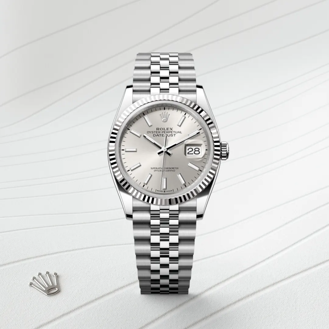 Rolex Datejust 36 en Rolesor gris – combinaison d’acier Oystersteel et d’or gris M126234-0013 chez Hardy