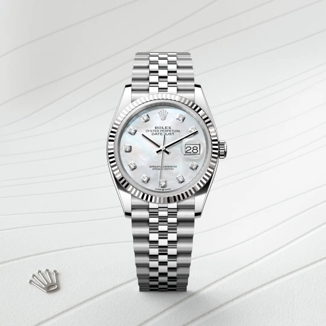 Rolex Datejust 36 en Rolesor gris – combinaison d’acier Oystersteel et d’or gris M126234-0019 chez Hardy