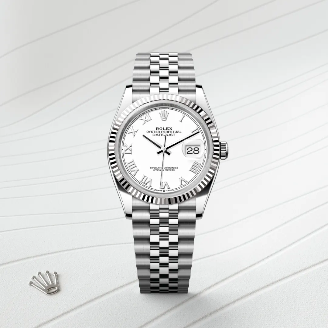 Rolex Datejust 36 en Rolesor gris – combinaison d’acier Oystersteel et d’or gris M126234-0025 chez Hardy