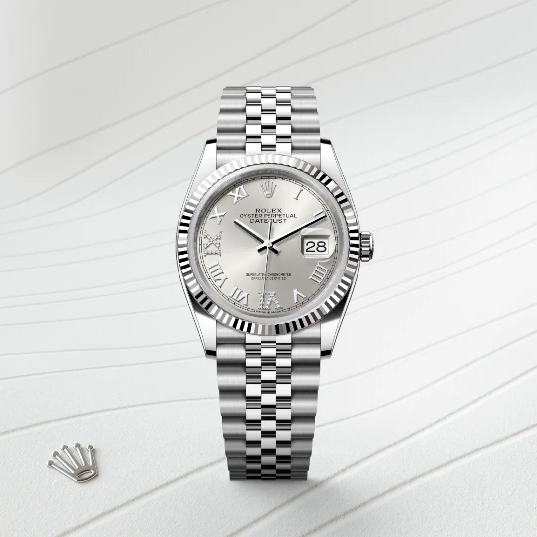 Rolex Datejust 36 en Rolesor gris – combinaison d’acier Oystersteel et d’or gris M126234-0029 chez Hardy