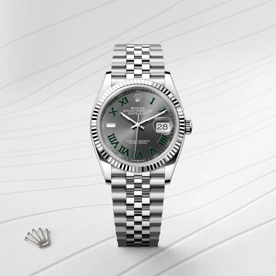 Rolex Datejust 36 en Rolesor gris – combinaison d’acier Oystersteel et d’or gris M126234-0045 chez Hardy