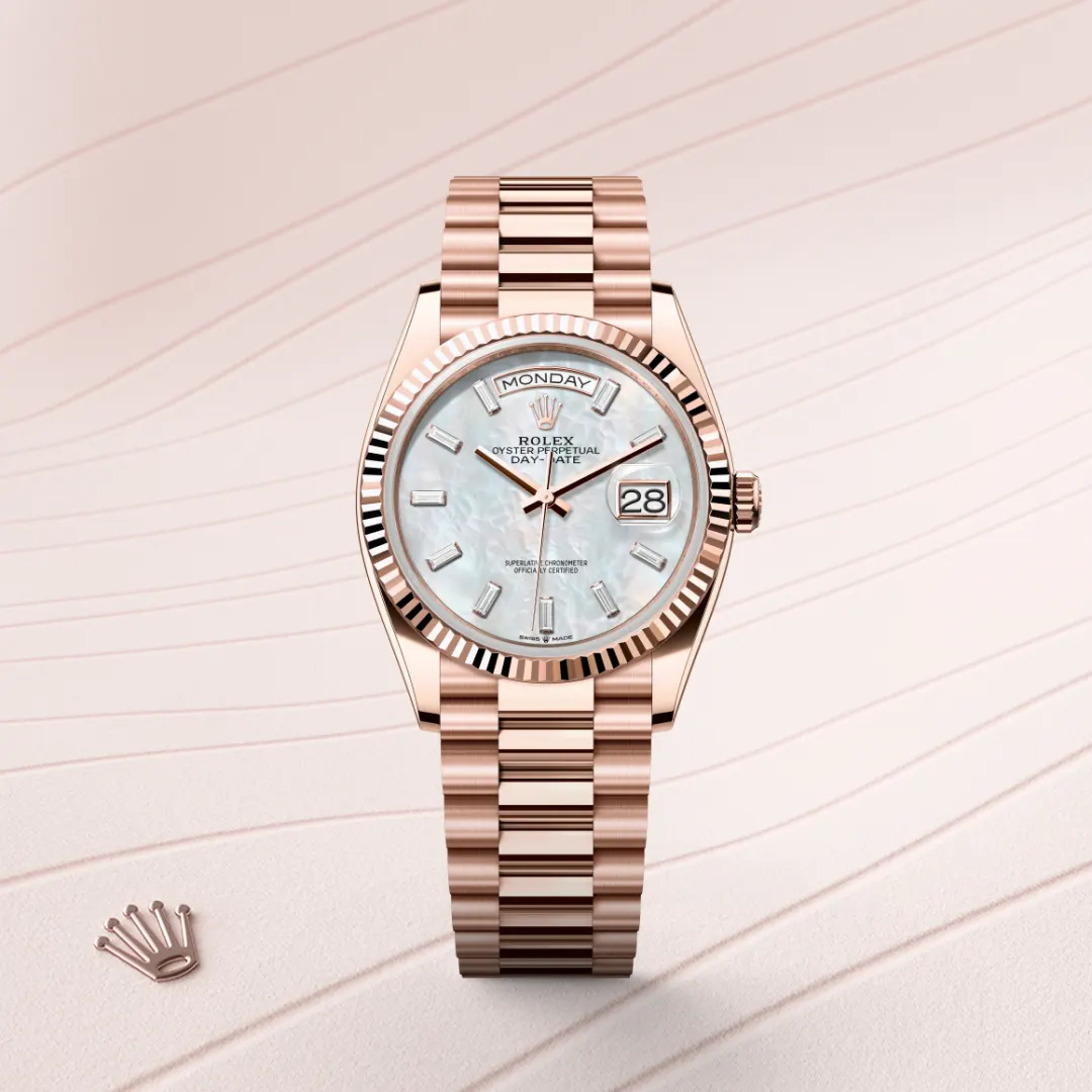 Rolex Day-Date 36 in 18 ct Everose gold M128235-0078 at Lassaussois