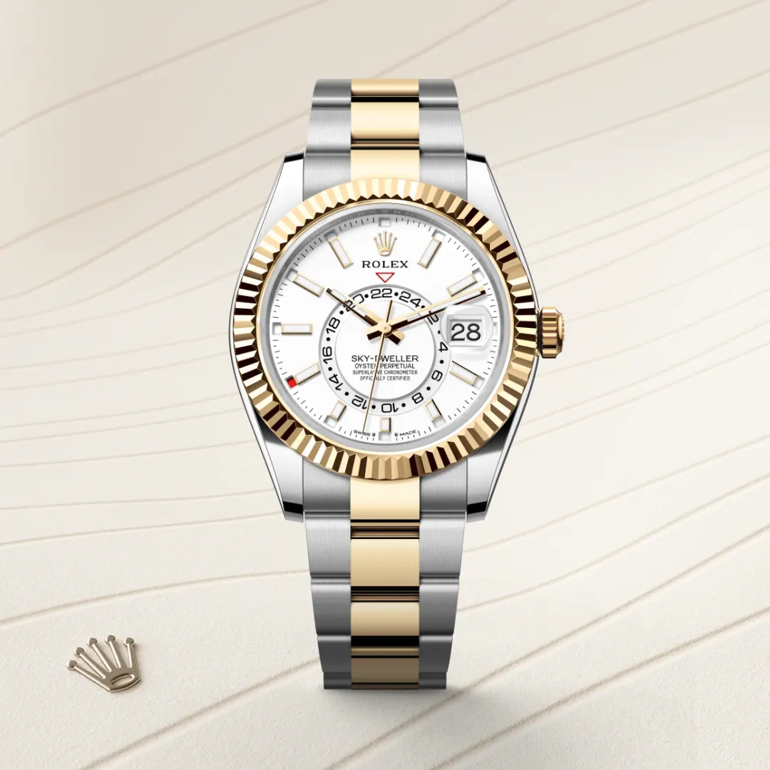 Rolex Sky-Dweller en Rolesor jaune – combinaison d’acier Oystersteel et d’or jaune M336933-0005 chez Bijouterie Mornier