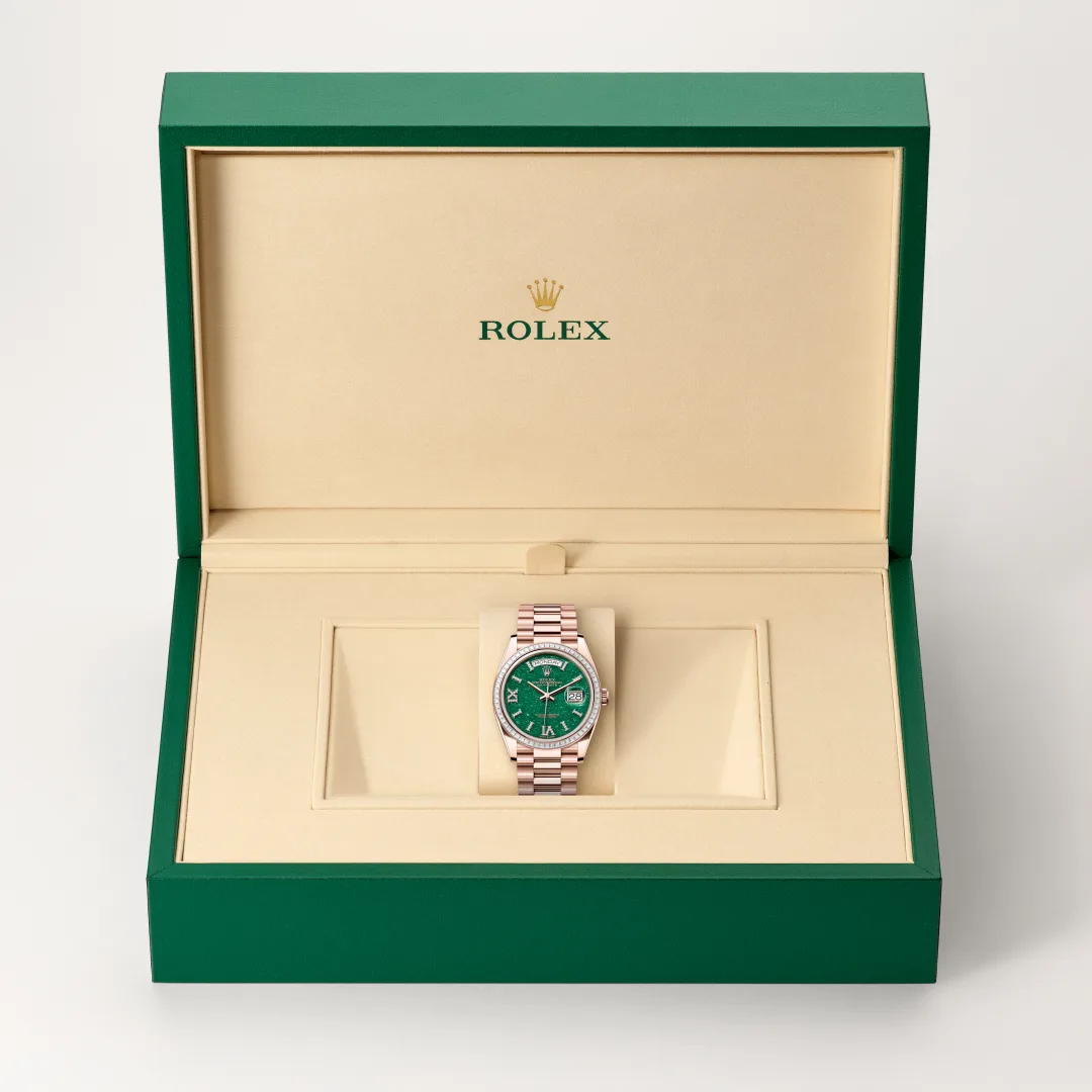 Rolex Day-Date 36 in 18 ct Everose gold M128395TBR-0020 at Boutique Rolex Genève
