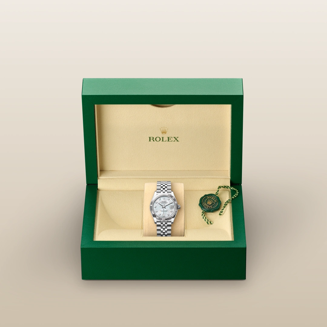 Rolex Datejust 31 en Rolesor gris – combinaison d’acier Oystersteel et d’or gris M278274-0006 chez Hardy