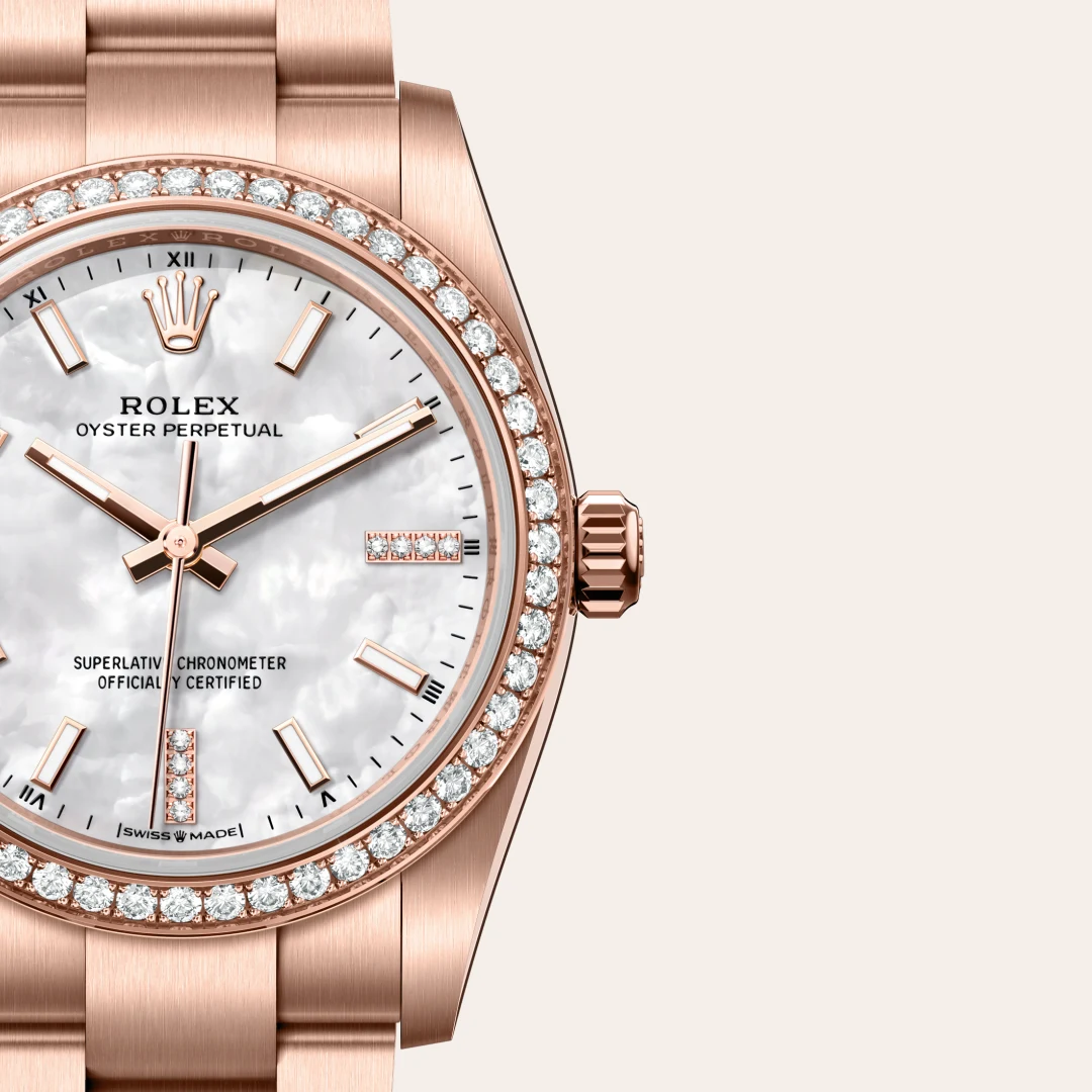Rolex Oyster Perpetual 34 in 18 ct Everose gold M124245RBR-0002 at Boutique Rolex Genève