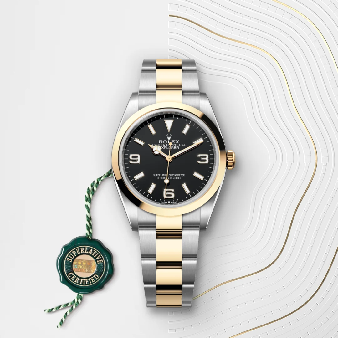 Rolex Explorer 36 en Rolesor jaune – combinaison d’acier Oystersteel et d’or jaune M124273-0001 chez Bijouterie Mornier