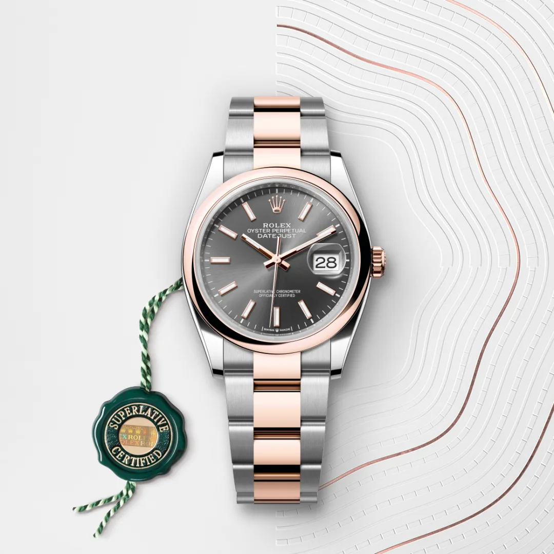 Rolex Datejust 36 en Rolesor Everose – combinaison d’acier Oystersteel et d’or Everose M126201-0014 chez Dubail