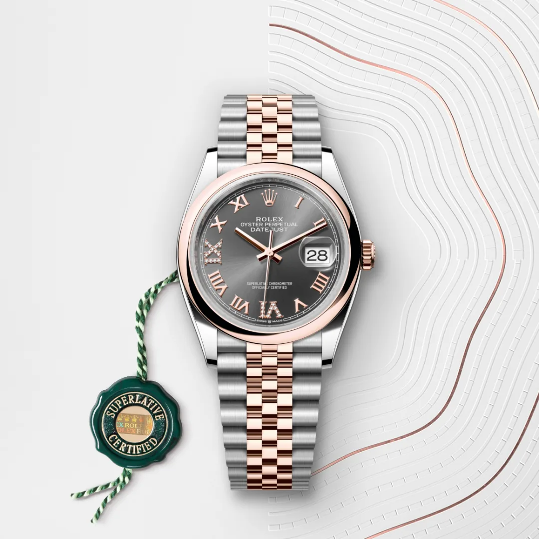 Rolex Datejust 36 en Rolesor Everose – combinaison d’acier Oystersteel et d’or Everose M126201-0023 chez Veron Roques