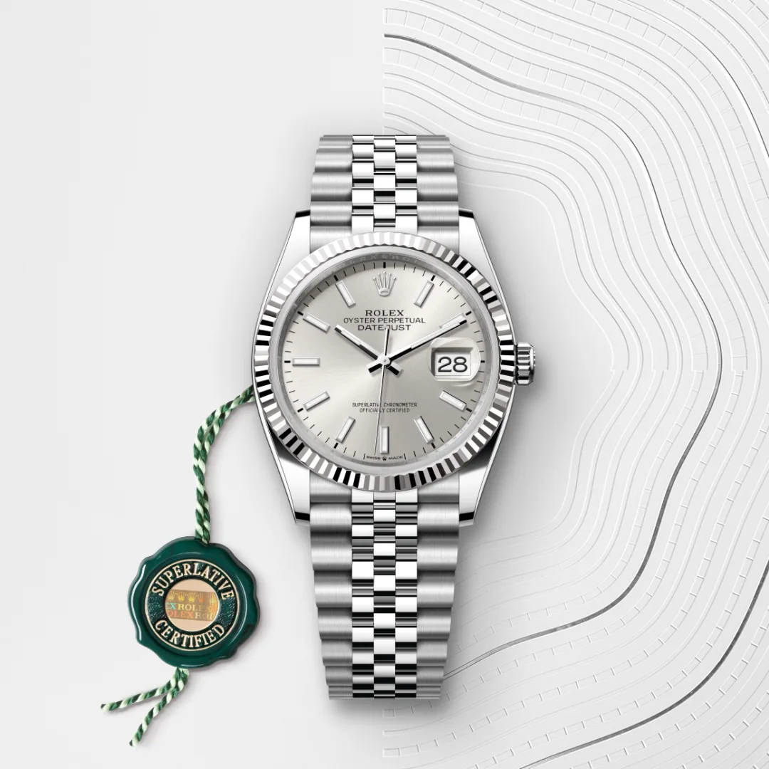 Rolex Datejust 36 en Rolesor gris – combinaison d’acier Oystersteel et d’or gris M126234-0013 chez Hardy