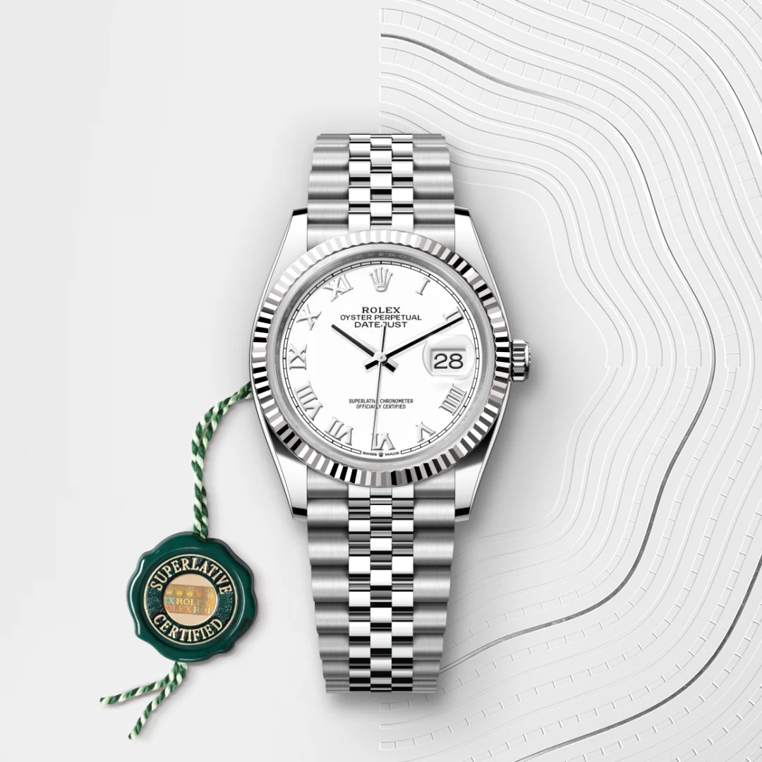 Rolex Datejust 36 en Rolesor gris – combinaison d’acier Oystersteel et d’or gris M126234-0025 chez Hardy