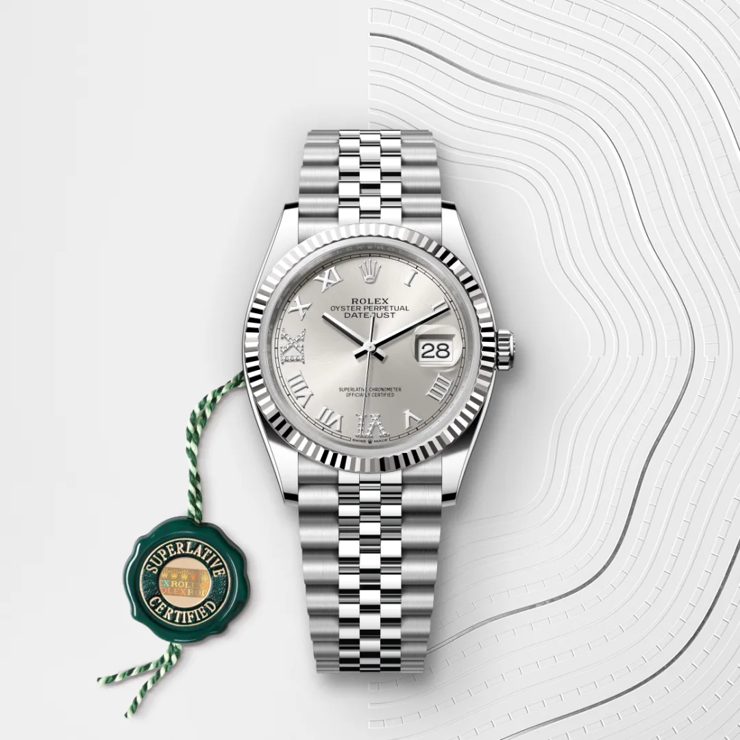 Rolex Datejust 36 en Rolesor gris – combinaison d’acier Oystersteel et d’or gris M126234-0029 chez Hardy