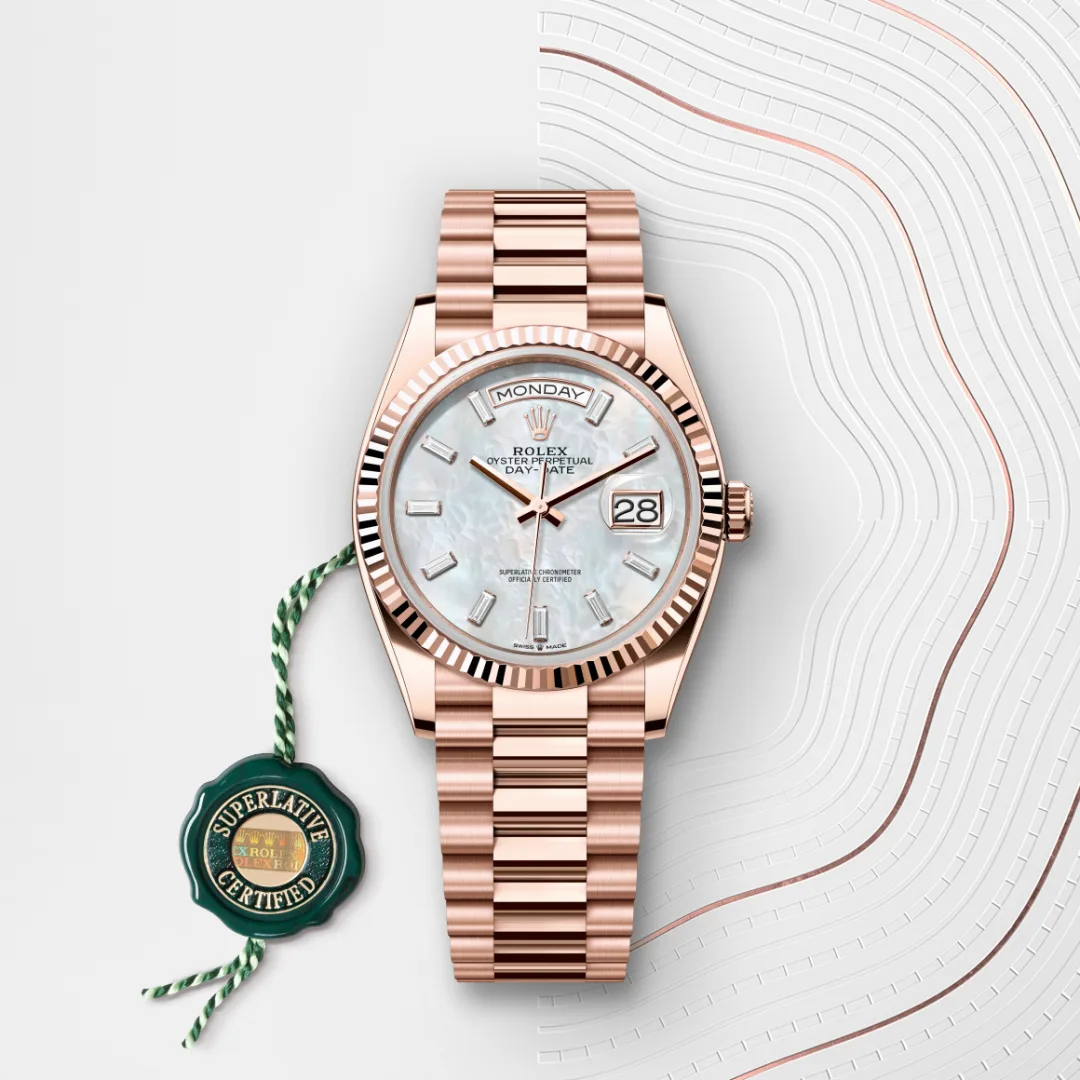 Rolex Day-Date 36 in 18 ct Everose gold M128235-0078 at Lassaussois