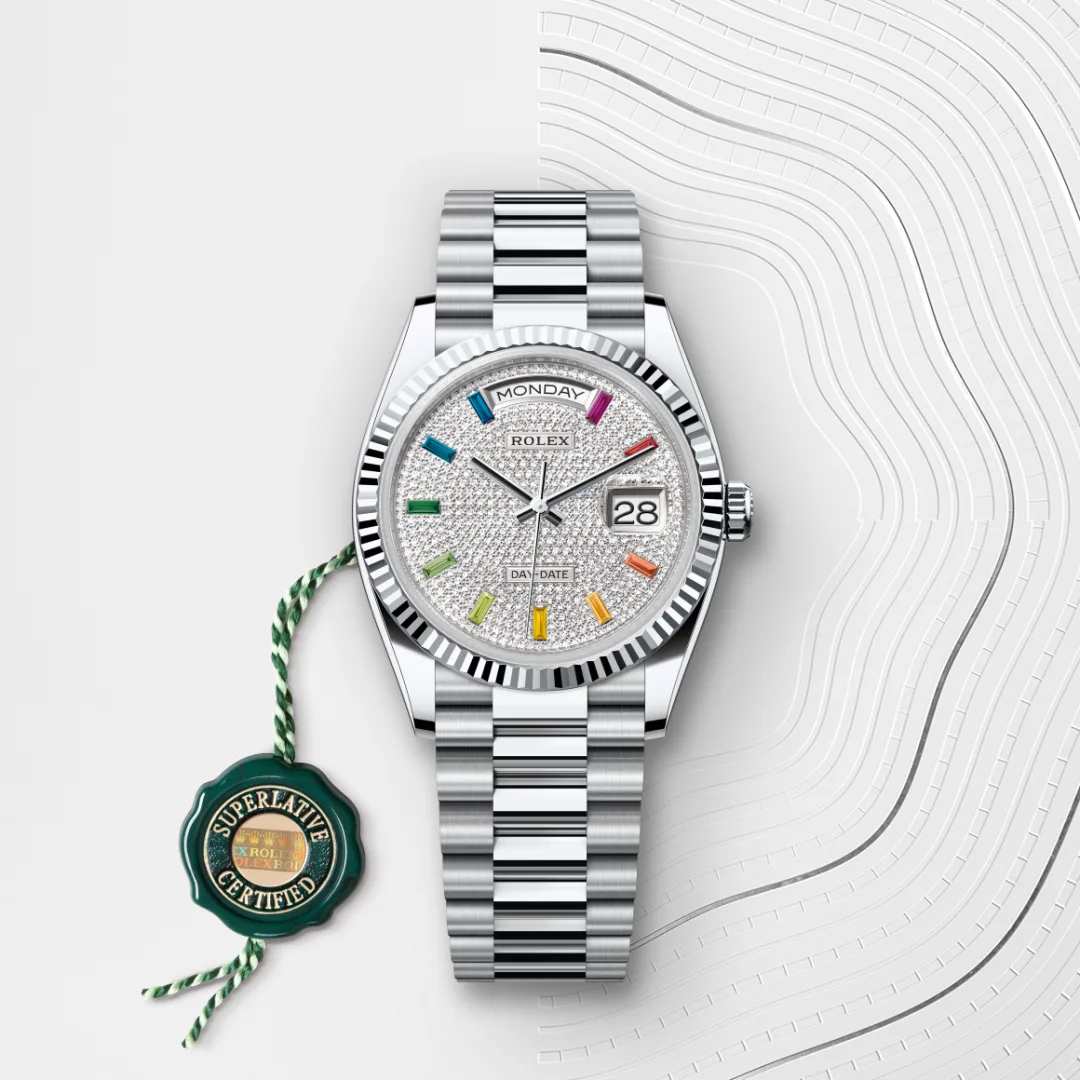 Rolex Day-Date 36 en Platine M128236-0003 chez Dubail