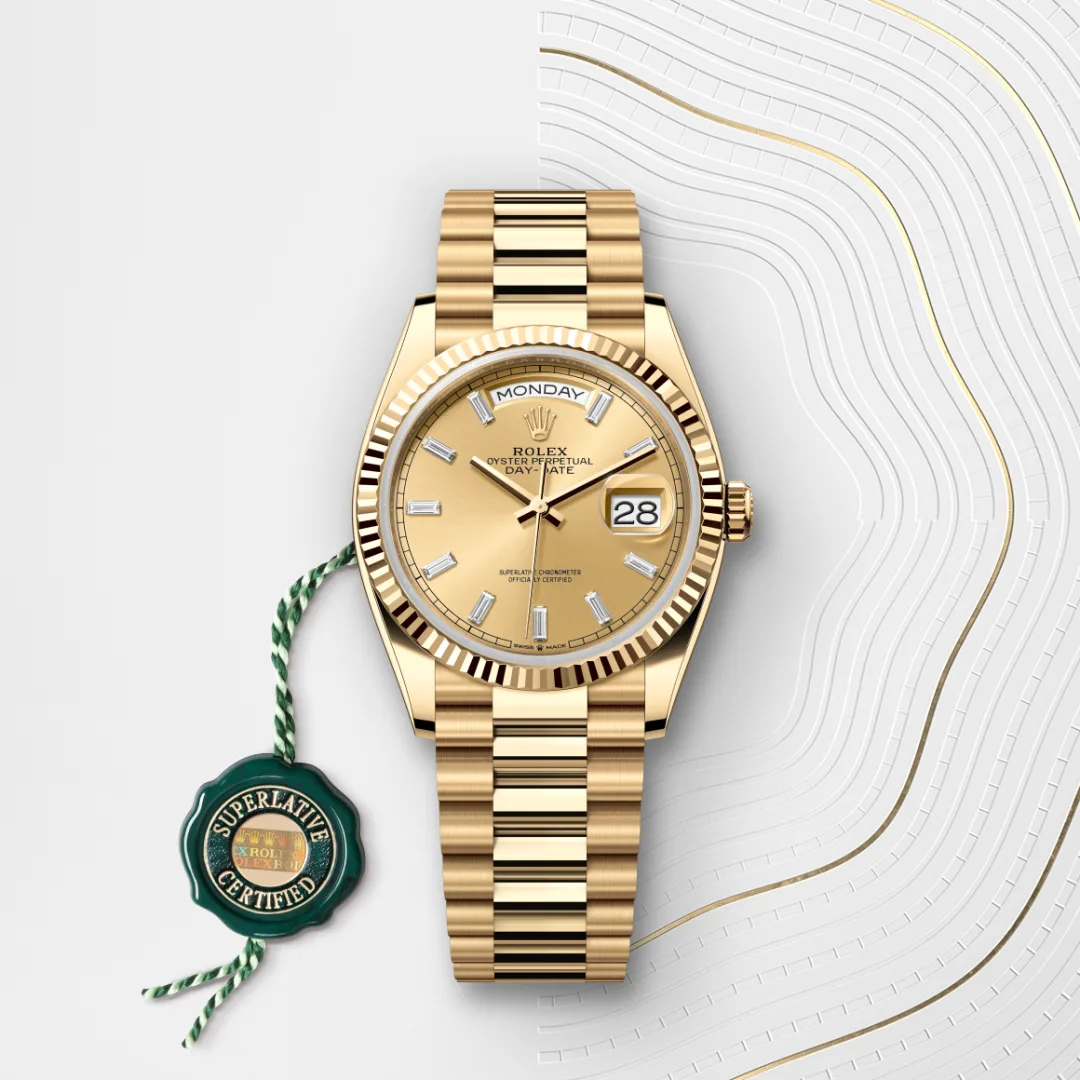 Rolex Day-Date 36 in 18 ct yellow gold M128238-0132 at Lassaussois