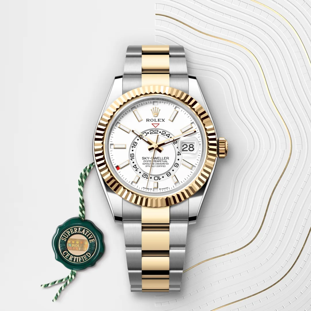 Rolex Sky-Dweller en Rolesor jaune – combinaison d’acier Oystersteel et d’or jaune M336933-0005 chez Bijouterie Mornier